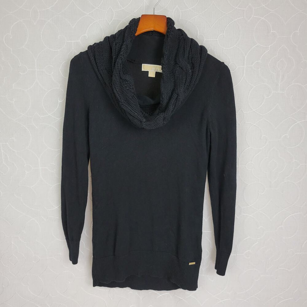 Michael Michael Kors Cowl Neck Sweater Womens Small Black Chunky Braided Collar
